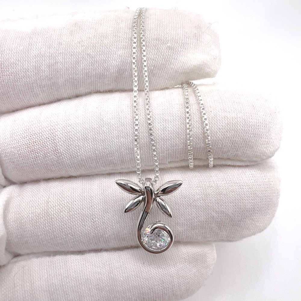 .925 Sterling Silver Dragonfly Necklace with Round Cz - Picture 4 of 14